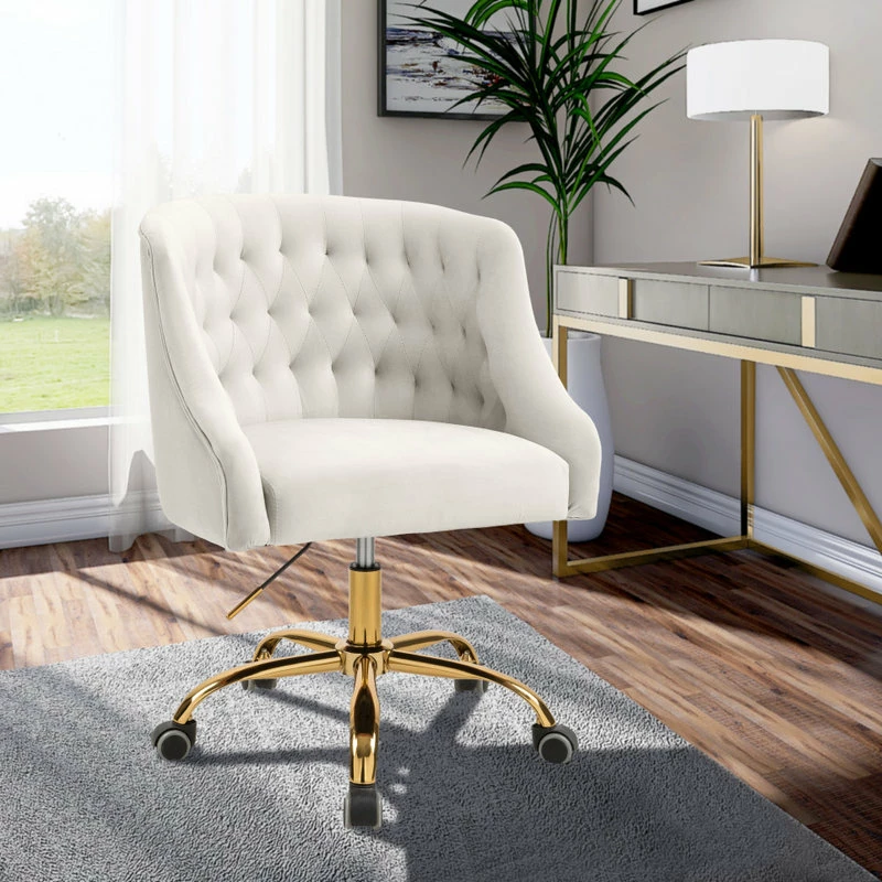 Best Sale ๐ Meridian Furniture Arden Swivel And Adjustable Velvet Office Chair, Cream, Rich Gold Base ๐คฉ - Image 2