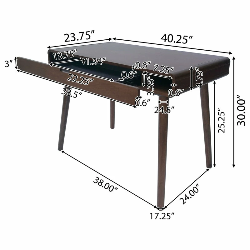 Outlet โจ GDFStudio GDF Studio Rex Mid Century Rubberwood Writing Desk, Medium Brown ๐ - Image 9