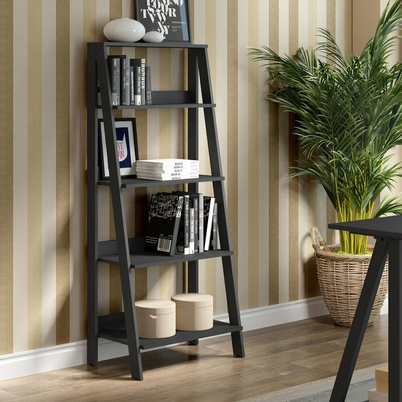Best reviews of ๐ฏ Walker Edison 55" Wood Ladder Bookshelf, Black โ๏ธ - Image 3