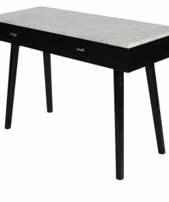 New 👍 The Bianco Collection Viola 44" Rectangular Italian Carrara White Marble Writing Desk, Black, 15" Wide 💯