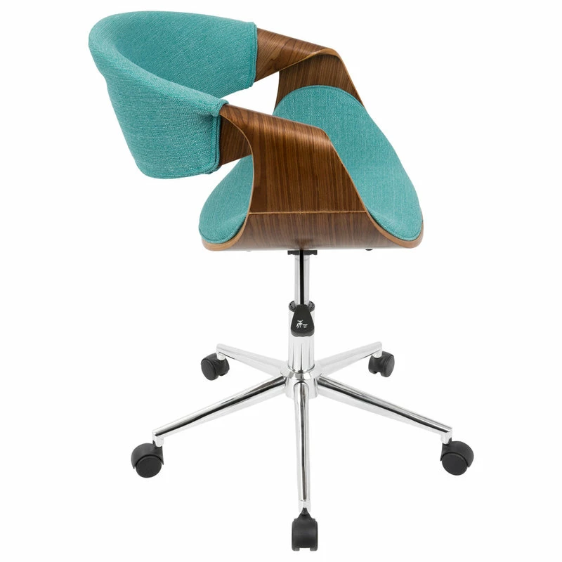 Promo 🛒 Lumisource Curvo Desk Chair In Walnut And Teal Finish OFC-CURVO WL+TL 💯 - Image 2