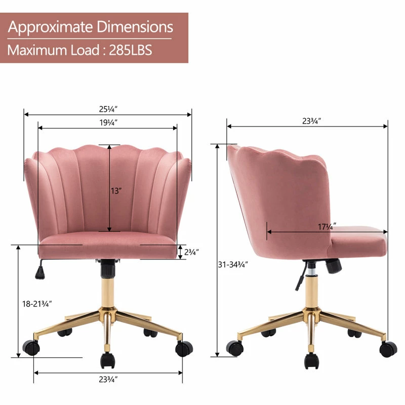 Hot Sale ๐ฅฐ Duhome Elegant Lifestyle Seashell Channel Tufted Velvet Task Chair, Pink โจ - Image 3