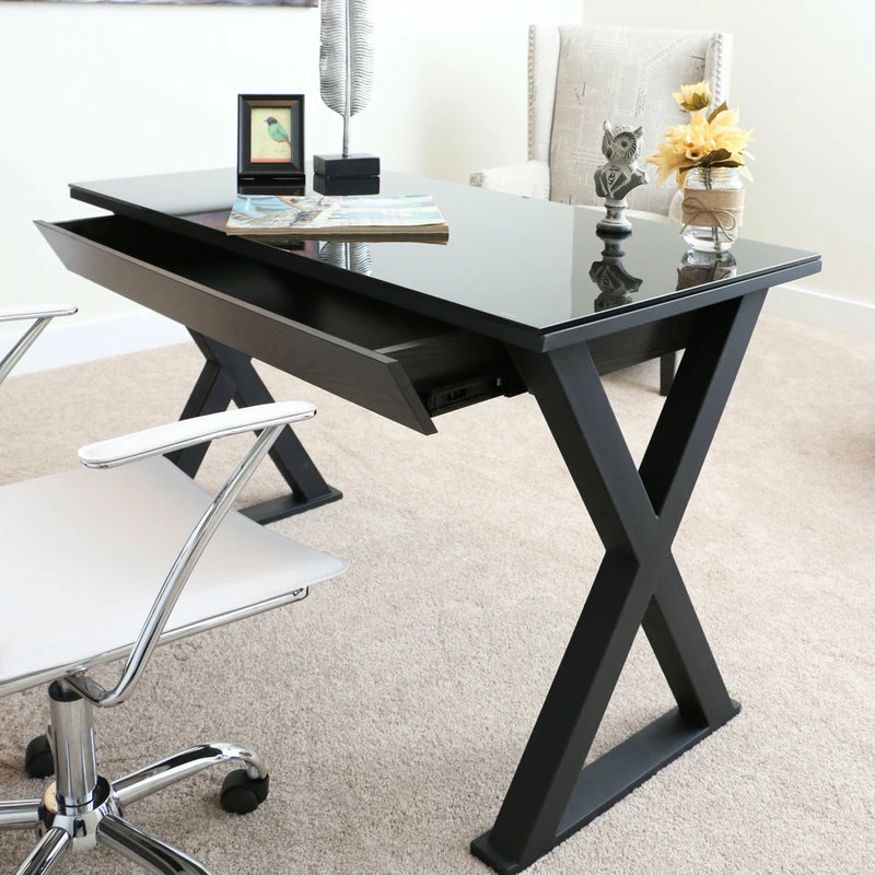 Best reviews of โค๏ธ Walker Edison 48" Black Glass Computer Desk, Black ๐ - Image 2