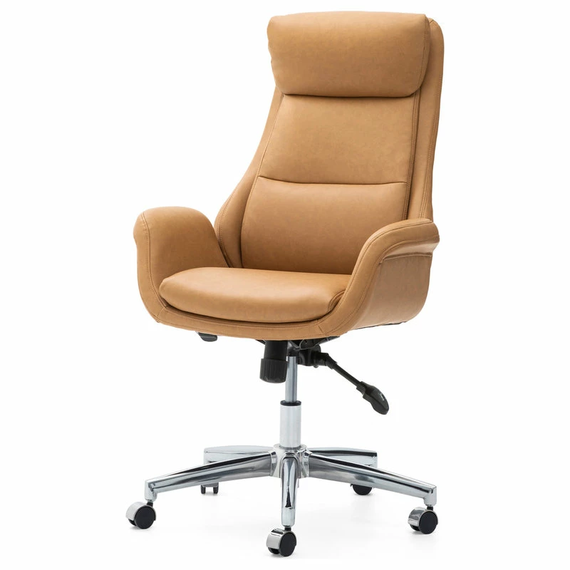 Promo ๐ฏ Glitzhome Mid-Century Modern Air Leatherette Adjustable Swivel High Back Office, Camel ๐