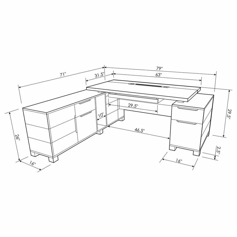 Discount 😀 Zuri Furniture 79” Ford Black Oak Wood Desk Left Return Letter/Legal Filing Drawers/Storage ✨ - Image 5