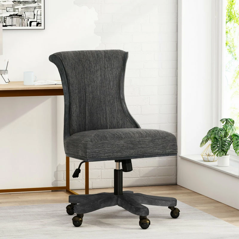 Outlet 🎁 GDFStudio Andrea Contemporary Upholstered Roll Back Swivel Office Chair, Charcoal/Weathere 🔔 - Image 2