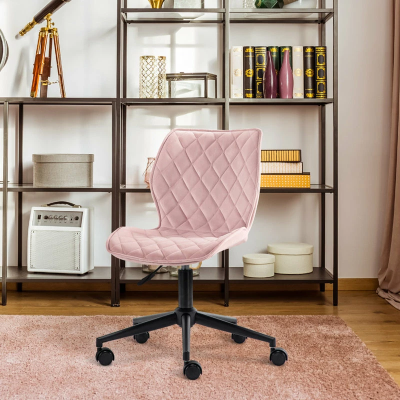 Hot Sale ๐งจ Duhome Elegant Lifestyle Diamond Stitched Black Base Velvet Office Chair, Pink ๐ - Image 2