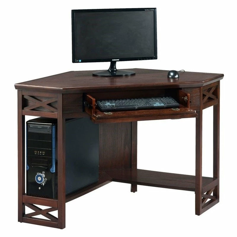 Deals โ Leick Home Leick Furniture Wood Corner Computer Writing Desk In Chocolate Oak ๐ - Image 2