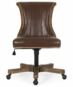 Budget 🤩 GDFStudio Andrea Contemporary Upholstered Roll Back Swivel Office Chair, Dark Brown/Natura ⭐