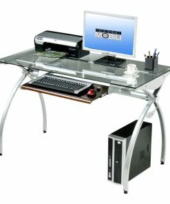 Cheap ๐ฅฐ Rta Products- L Techni Mobili Glass-Top Computer Desk In Clear ๐งจ