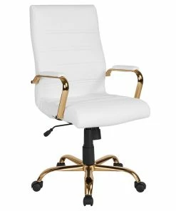 Wholesale ๐ Flash Furniture High Back White Leather Executive Swivel Office Chair With Gold Frame And Arms ๐