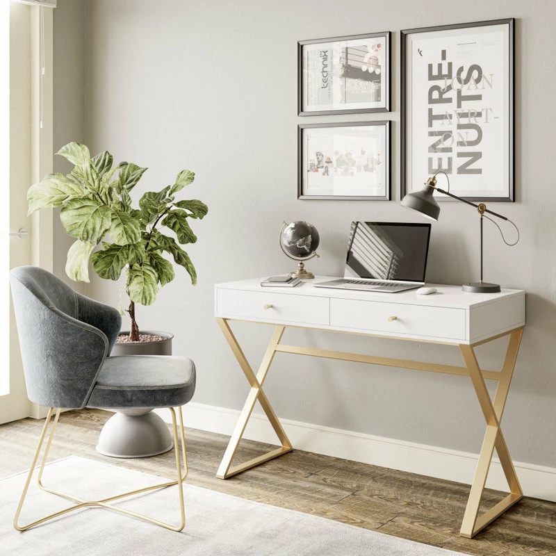 Promo 👍 Belleze 42" Home Office Writing Computer Desk, X-Shaped Legs, White 😉 - Image 3