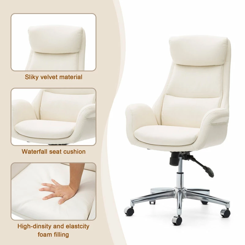 Best reviews of โ๏ธ Glitzhome Mid-Century Leatherette Adjustable Swivel High Back Office Chair, Cream White ๐ - Image 5