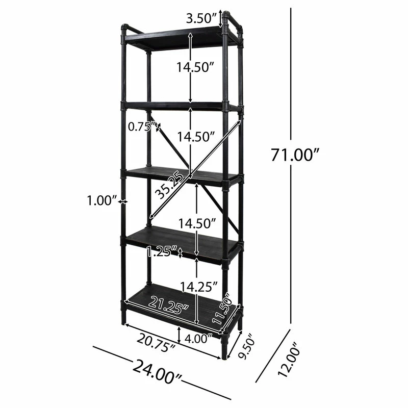 Coupon ๐ GDFStudio Lina Industrial Iron Five Shelf Bookcase, Gray Finish, Pewter Finish ๐งจ - Image 3