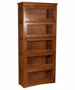 Cheapest 🌟 Crafters And Weavers Mission Craftsman Quarter Sawn Oak, Leaded Glass Barrister Bookcase, 5-Shelf 🛒