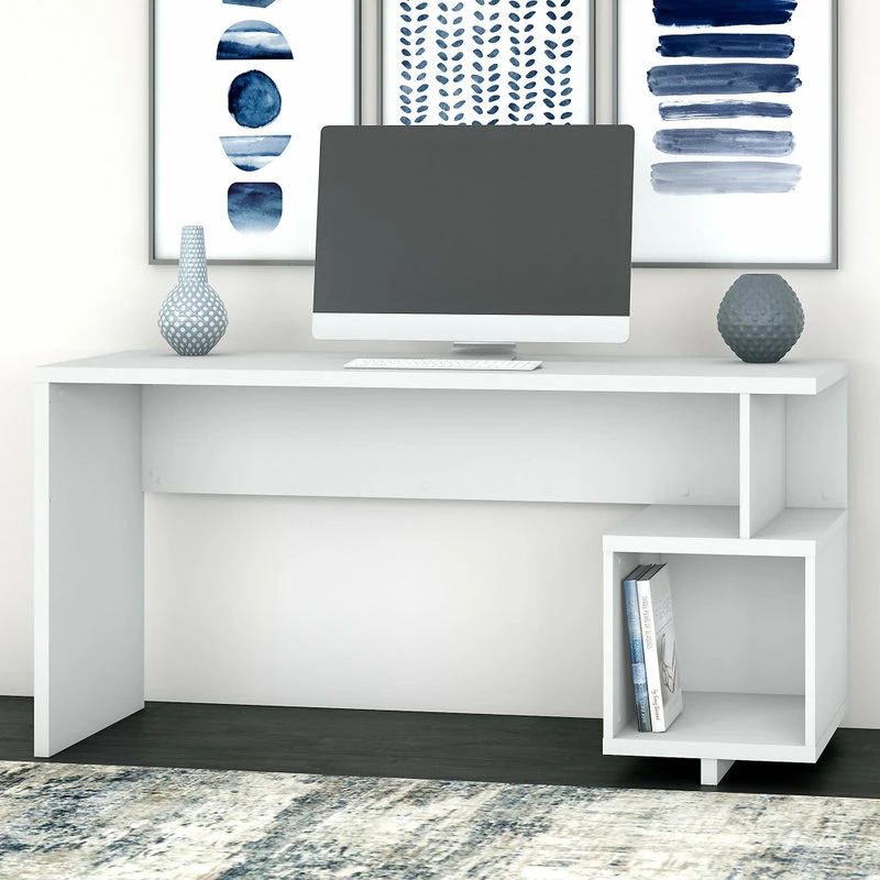 Discount ๐ Kathy Ireland Home By Bush Furniture Madison Avenue 60W Writing Desk With Storage In Pure White - Engineered Wood ๐ - Image 2