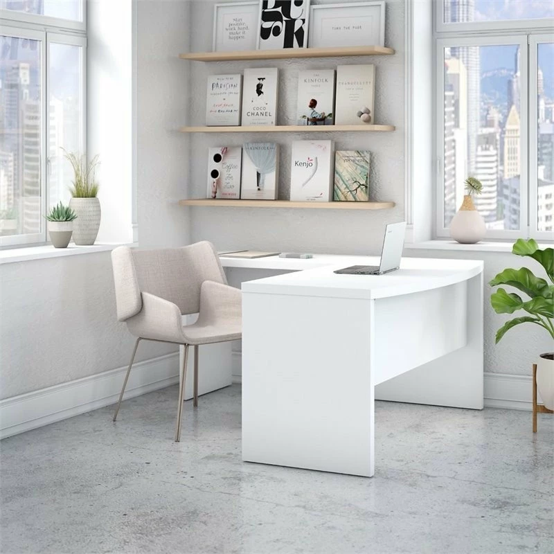 Cheap ๐ฅฐ Bush Business Furniture Echo Bow Front L Shaped Desk In Pure White - Engineered Wood ๐ฅฐ - Image 2