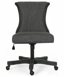 Outlet 🎁 GDFStudio Andrea Contemporary Upholstered Roll Back Swivel Office Chair, Charcoal/Weathere 🔔
