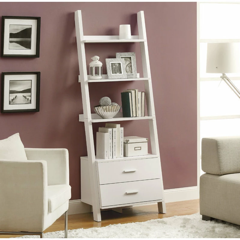 Hot Sale 🔔 Monarch Specialties Bookcase Ladder With 2 Storage Drawers, White 👍 - Image 2
