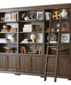 New โญ Martin Furniture Executive Bookcase Wall With Wood Ladder, Fully Assembled, Brown ๐งจ