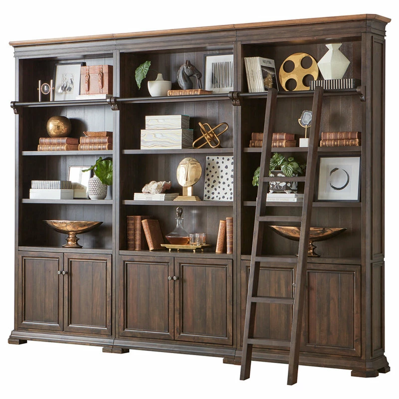 New โญ Martin Furniture Executive Bookcase Wall With Wood Ladder, Fully Assembled, Brown ๐งจ