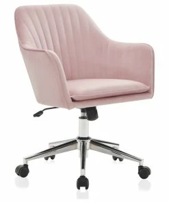 Flash Sale 💯 Belleze Modern Home Office Chair 360 Swivel, Tufted Velvet Desk Chair, Pink/Chrome 🤩