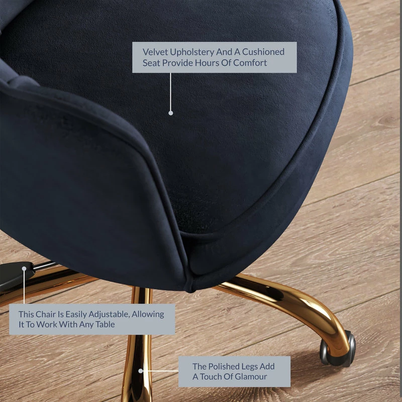 Flash Sale ✨ Belleze Kaylee Office Chair Upholstered Velvet Seashell Swivel Desk Chair, Black-Gold 👍 - Image 5