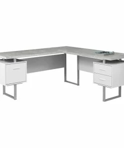 Top 10 😉 Monarch Faux Cement Top L Shaped Corner Computer Desk In White And Gray 🥰