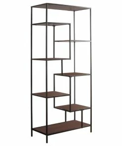 Discount 🎁 Coaster Home Furnishings Coaster 31" Casual Staggered Metal Bookcase In Walnut And Black ⌛