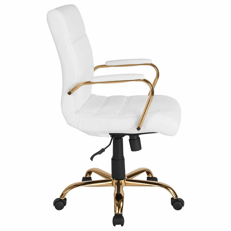 Cheap 🤩 Flash Furniture Mid-Back White Leather Executive Swivel Office Chair With Gold Frame And Arms 🥰 - Image 2