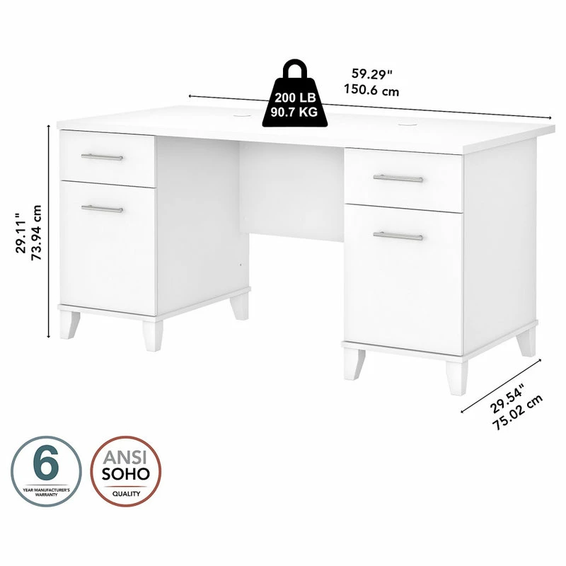 Hot Sale 💯 Bush Industries Somerset 60W Office Desk With Drawers, White ⌛ - Image 6