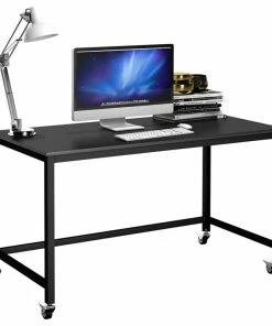 Outlet 🎉 Costway Rolling Computer Desk Wood Top Metal Frame Laptop Study Table Black 🧨