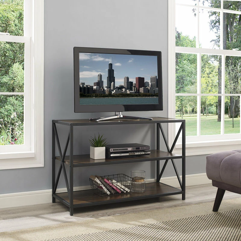 Flash Sale ๐งจ Walker Edison Furniture Company 40" X-Frame Metal And Wood Media Bookshelf, Dark Walnut โ๏ธ - Image 4