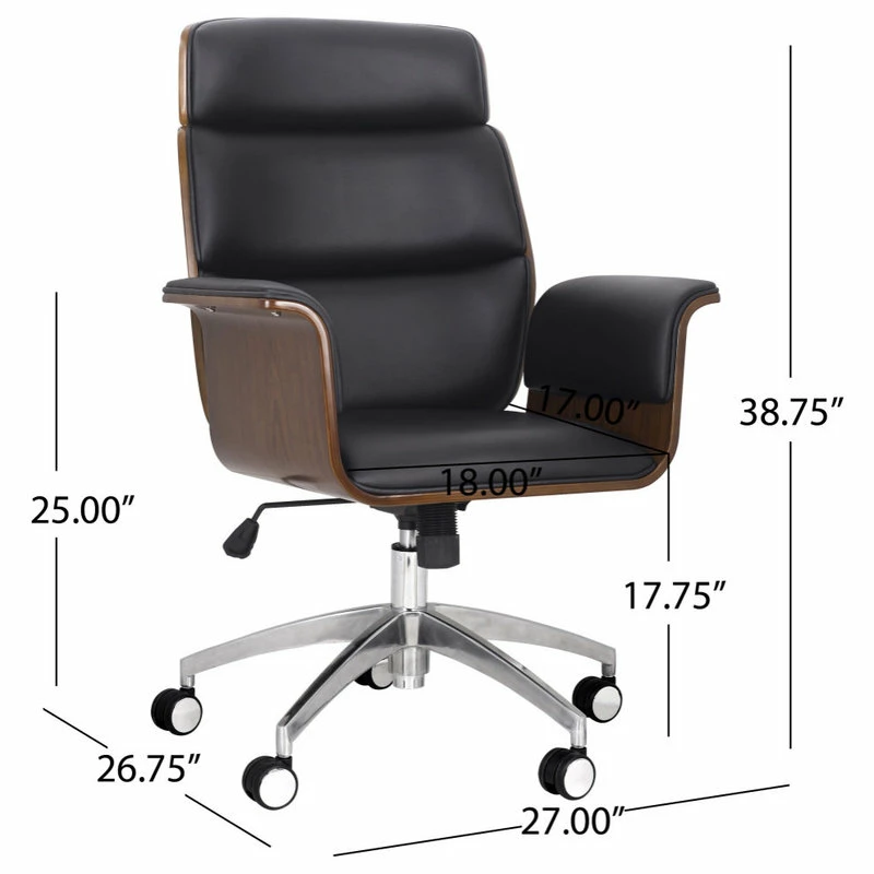 Coupon ๐ GDFStudio Byron Mid-Century Modern Swivel Office Chair, Black/Walnut/Silver โญ - Image 10