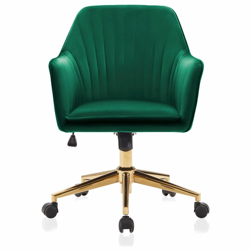 Deals ๐ Belleze Modern Home Office Chair 360 Swivel, Tufted Velvet Desk Chair, Green/Gold ๐ - Image 2
