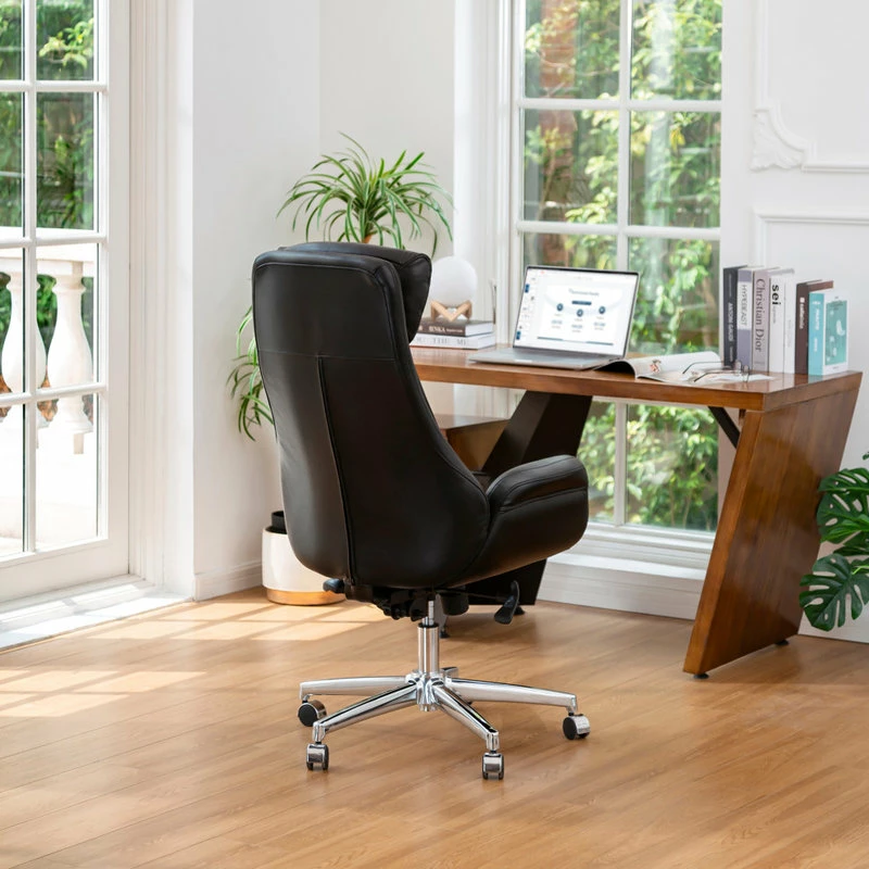 Brand new ๐ Glitzhome Mid-Century Modern Air Leatherette Adjustable Swivel High Back Office, Black ๐ - Image 7