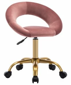 Best deal 🔔 Duhome Elegant Lifestyle Open-Back Salon Spa Rolling Stool, Pink-Velvet 👏