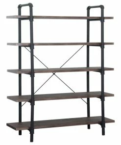 Discount 👍 GDFStudio GDF Studio Clint Faux Wood Industrial Five Tier Shelf, Dark Brown/Texture Brown ❤️