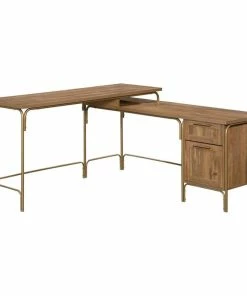 Deals 💯 Sauder Coral Cape Home Office Wood L-Shaped Desk In Sindoori Mango And Gold 😉