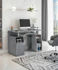 Best Pirce ⌛ Rta Products- L Techni Mobili Complete Computer Workstation Desk With Storage, Grey 🥰