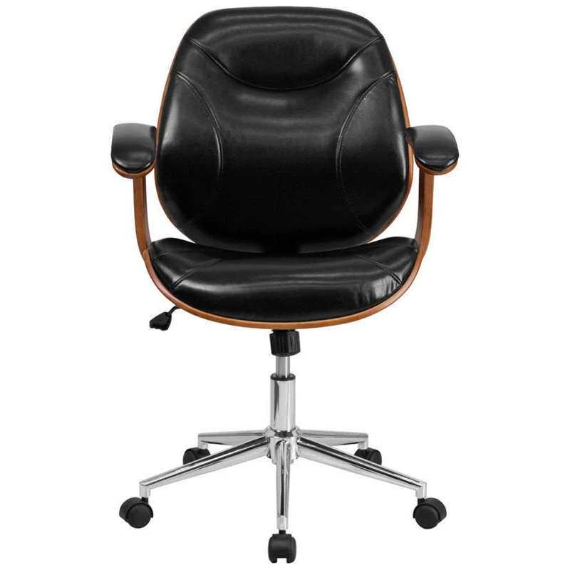 Deals ๐ Flash Furniture Leather Swivel Office Chair In Black And Walnut โ๏ธ - Image 4