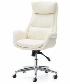 Best reviews of ✔️ Glitzhome Mid-Century Leatherette Adjustable Swivel High Back Office Chair, Cream White 😍