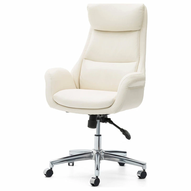Best reviews of โ๏ธ Glitzhome Mid-Century Leatherette Adjustable Swivel High Back Office Chair, Cream White ๐