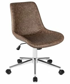 Discount 😀 Costway Mid Back Office Chair Armless Adjustable PU Leather Task Swivel Chair 🌟