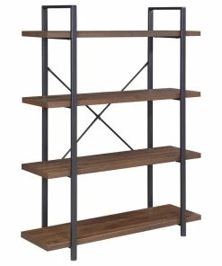 Buy ✔️ BELLEZE Industrial Bookcase Open Etagere Book Shelf Metal/Wood, Dark Walnut, 4 Shelves 🎁