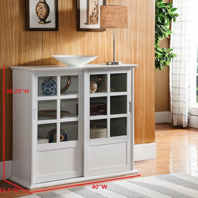 Cheap ❤️ Pilaster Designs Wood Curio Cabinet With Glass Sliding Doors White Finish 👍 - Image 4