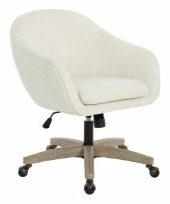 Discount 🤩 Office Star Products Nora Office Chair In Linen Cream Fabric With Gray Brush Wood Base KD ⌛