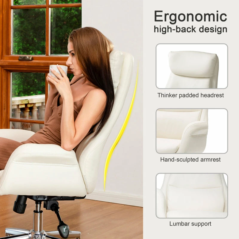 Best reviews of โ๏ธ Glitzhome Mid-Century Leatherette Adjustable Swivel High Back Office Chair, Cream White ๐ - Image 4