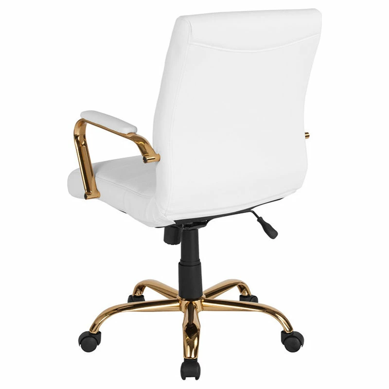 Cheap 🤩 Flash Furniture Mid-Back White Leather Executive Swivel Office Chair With Gold Frame And Arms 🥰 - Image 3