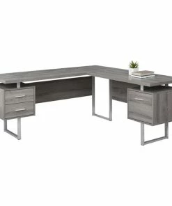 Discount 🛒 Monarch L Modern Wood Gray Finish Shaped Corner Computer Desk 🌟